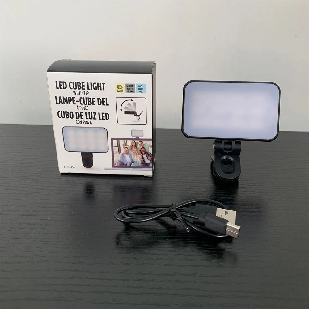 3 Modes Adjustable Brightness Portable Mini Selfie Fill Light Rechargeable Clip on for Phone Laptop Tablet Meeting Make Up
