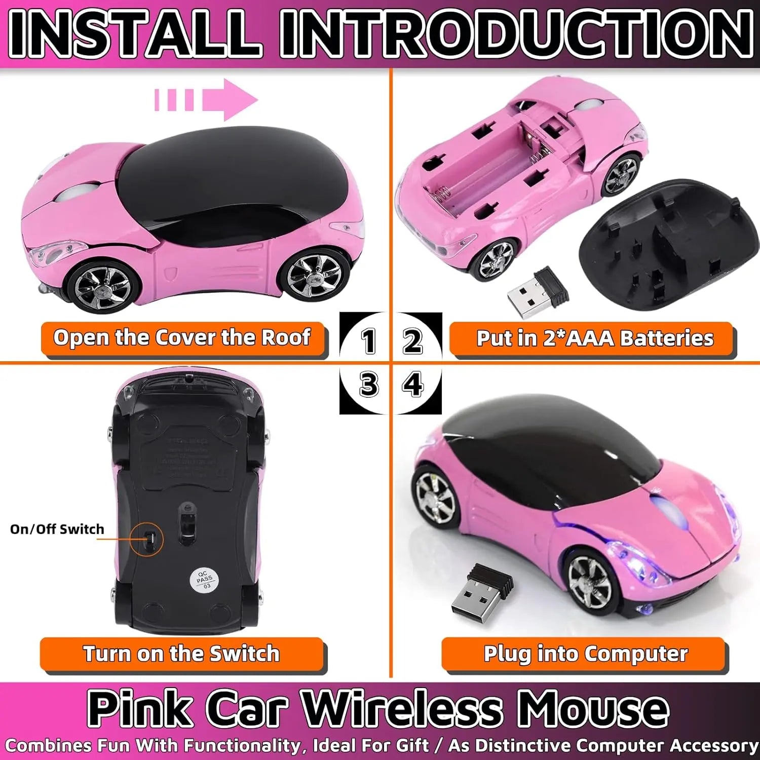 Wireless Sports Car Mouse – 2.4GHz USB Optical Mouse for PC & Laptop