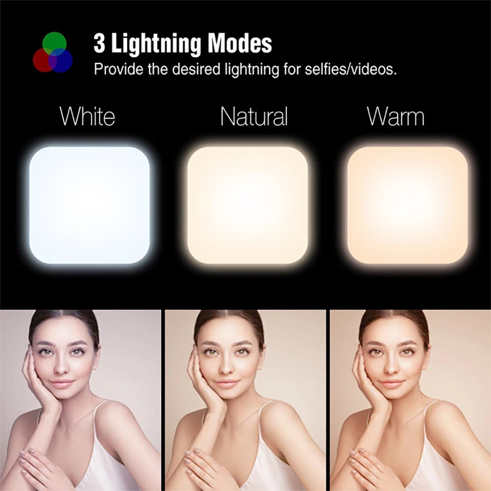 3 Modes Adjustable Brightness Portable Mini Selfie Fill Light Rechargeable Clip on for Phone Laptop Tablet Meeting Make Up