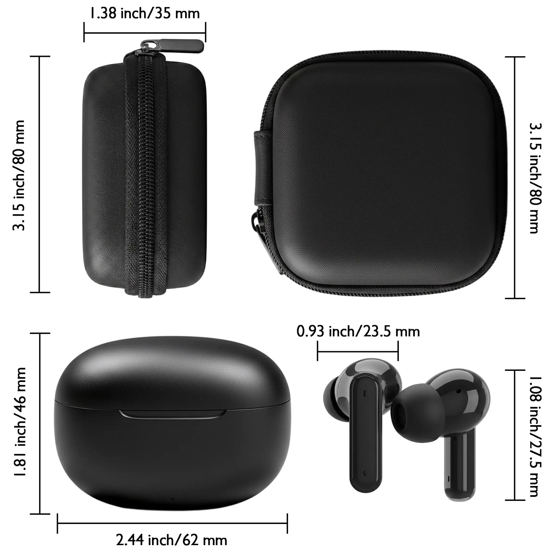 Wireless Noise-Cancelling Bluetooth In-Ear Headphones with Chargeable Audio Accessories, Metal Chain Hook Shock-Absorbing Headset Carrying Case with Clips, Electronic Travel Essentials