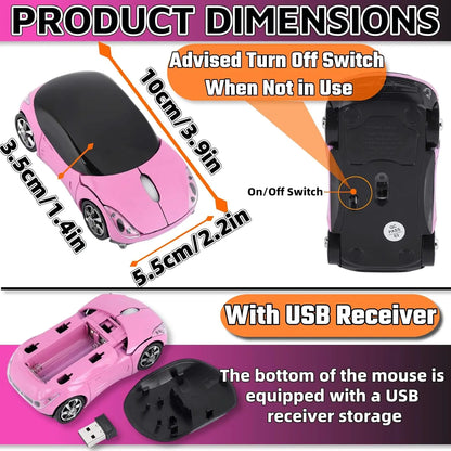 Wireless Sports Car Mouse – 2.4GHz USB Optical Mouse for PC & Laptop