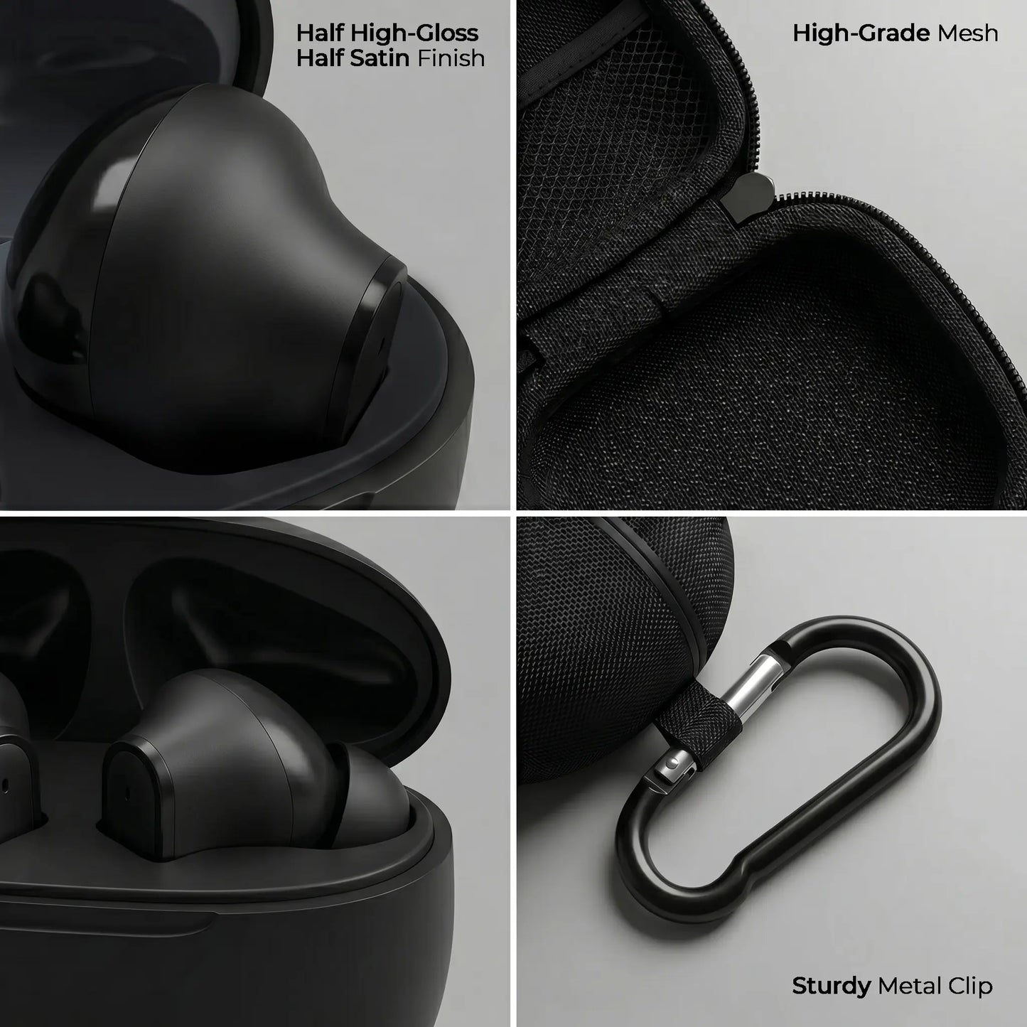 Wireless Noise-Cancelling Bluetooth In-Ear Headphones with Chargeable Audio Accessories, Metal Chain Hook Shock-Absorbing Headset Carrying Case with Clips, Electronic Travel Essentials