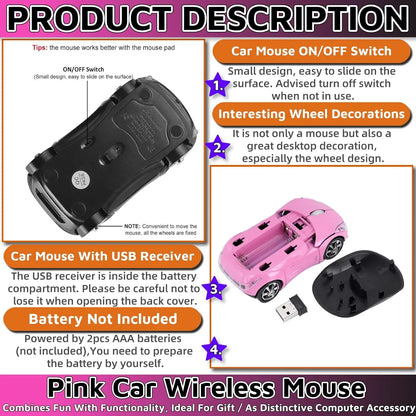 Wireless Sports Car Mouse – 2.4GHz USB Optical Mouse for PC & Laptop