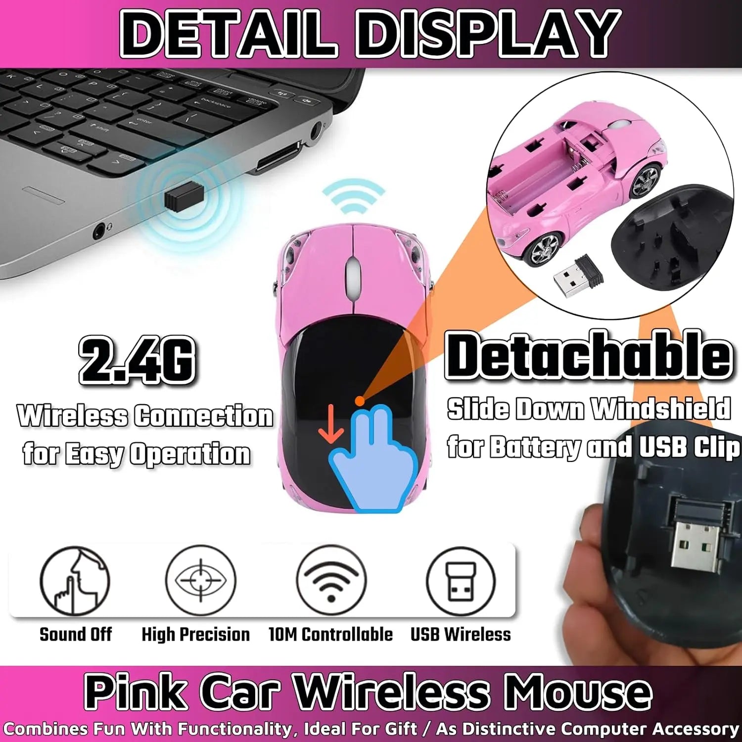 Wireless Sports Car Mouse – 2.4GHz USB Optical Mouse for PC & Laptop